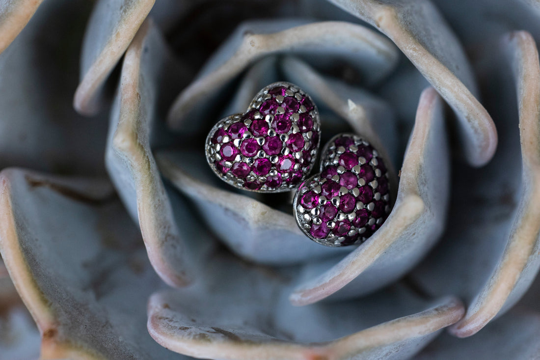 Sterling silver stud earring rustic violet tiny gem stones
