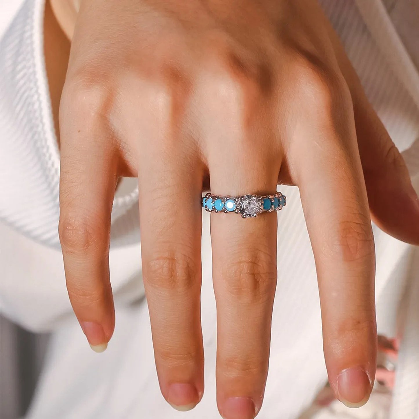 925 Sterling Silver Ring Crafted with Artificial Turquoise Zircon - consueloalondra