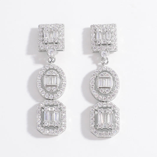 Zircon-Inlaid 925 Sterling Silver Drop Earrings