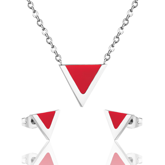Red Triangle Shape Earrings and Necklace