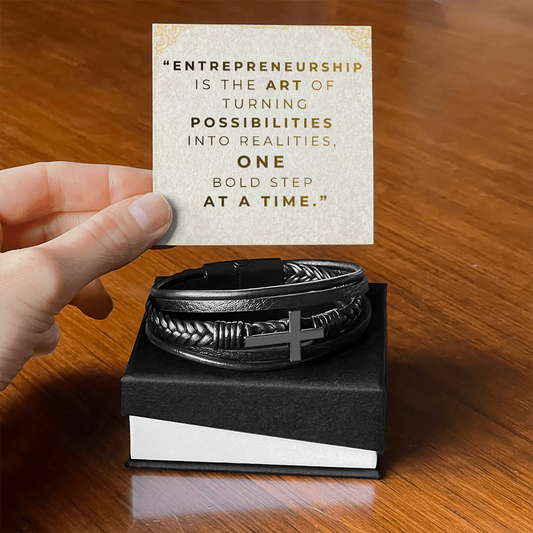 Men’s Cross Vegan Leather Bracelet | Faith & Entrepreneurship Gift