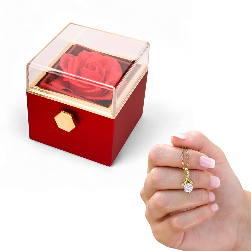 Lobster clasp attachment with Luxurious gift box with preserved red rose - consueloalondra
