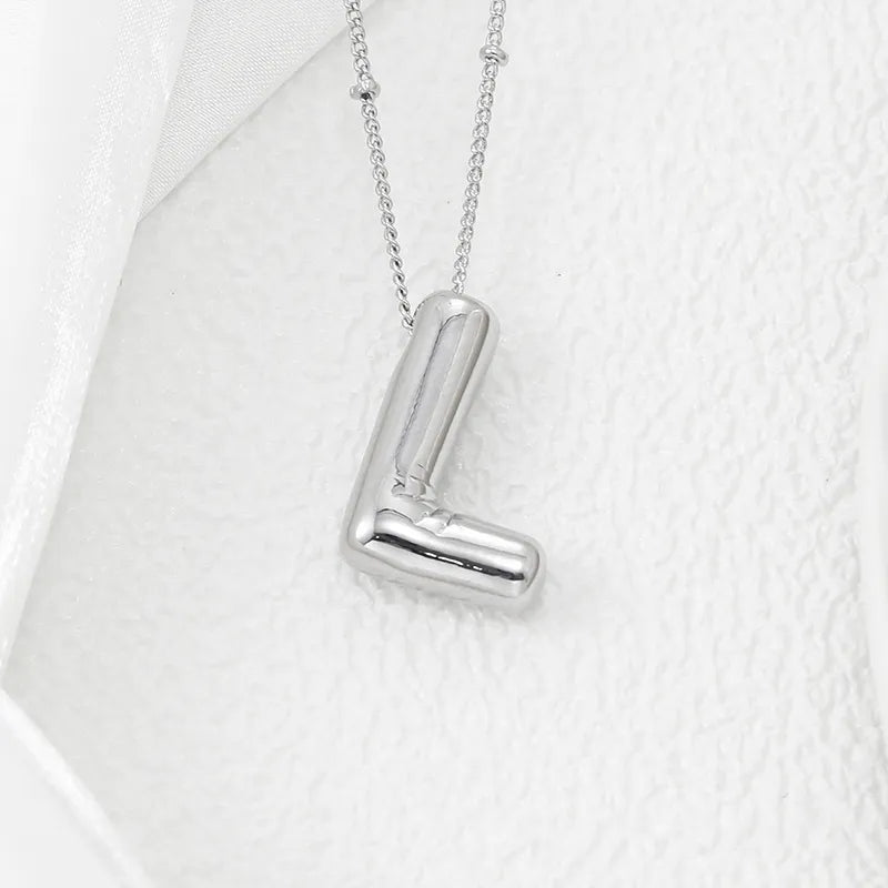 Copper Bubble Letter Pendant Necklace – Platinum-Plated Charm - consueloalondra