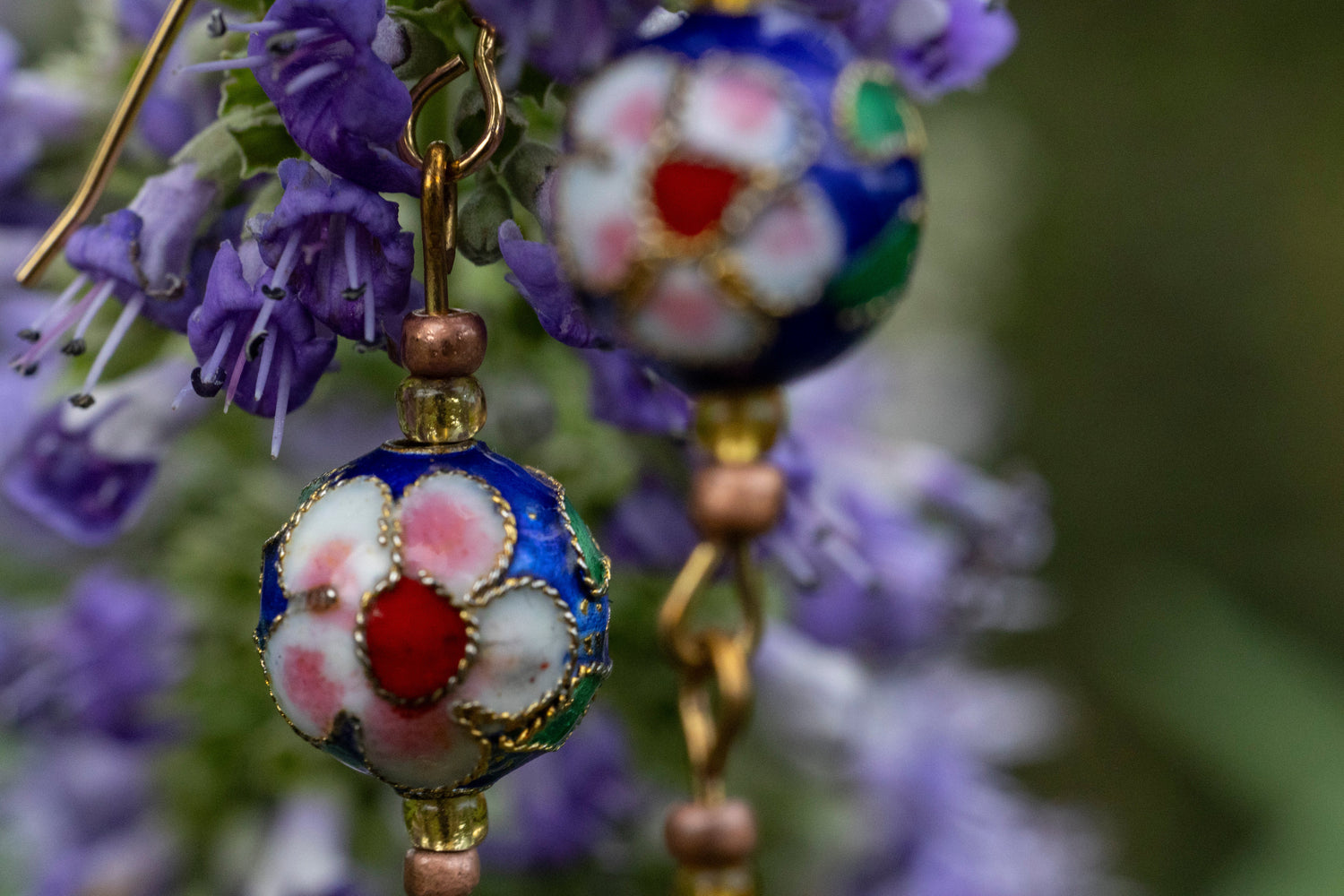 Royal blue flower red pink beats drop earrings