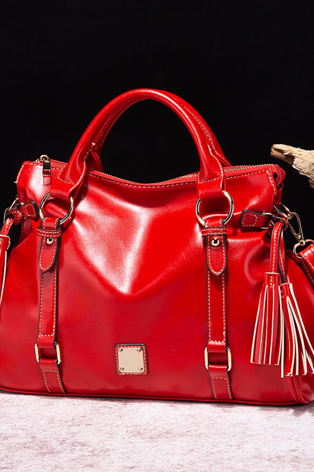 PU Leather Handbag with Tassels-Sophisticated in Motion - consueloalondra