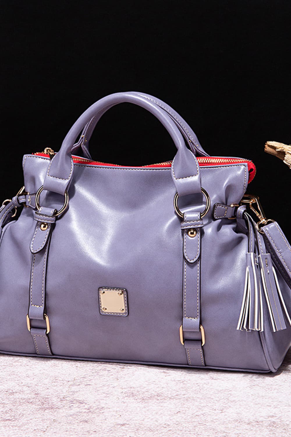 PU Leather Handbag with Tassels-Sophisticated in Motion - consueloalondra