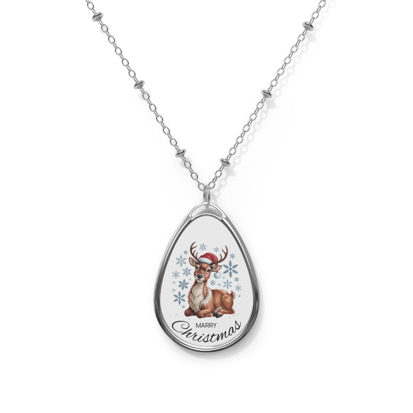 Christmas Reindeer Oval Necklace - Marry Christmas Pendant