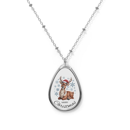 Christmas Reindeer Oval Necklace - Marry Christmas Pendant