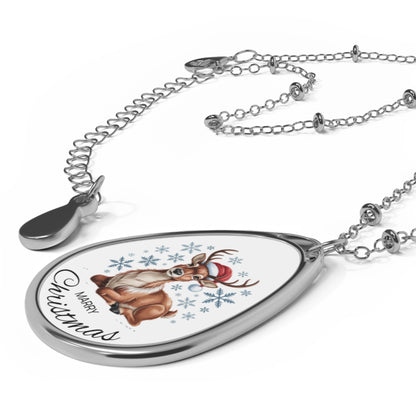 Christmas Reindeer Oval Necklace - Marry Christmas Pendant