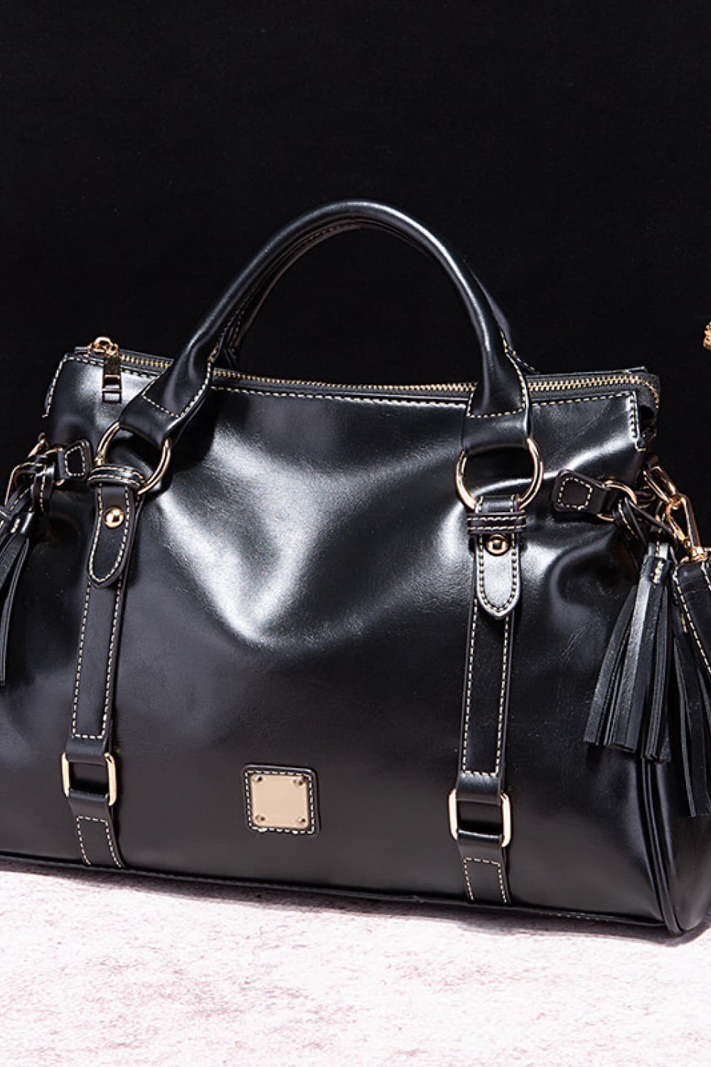 PU Leather Handbag with Tassels-Sophisticated in Motion - consueloalondra