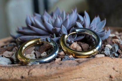 Sterling steel and Gold Plated Hoop Earrings