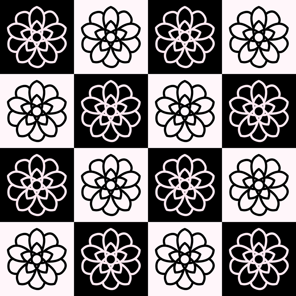 Pink and black floral checker digital paper