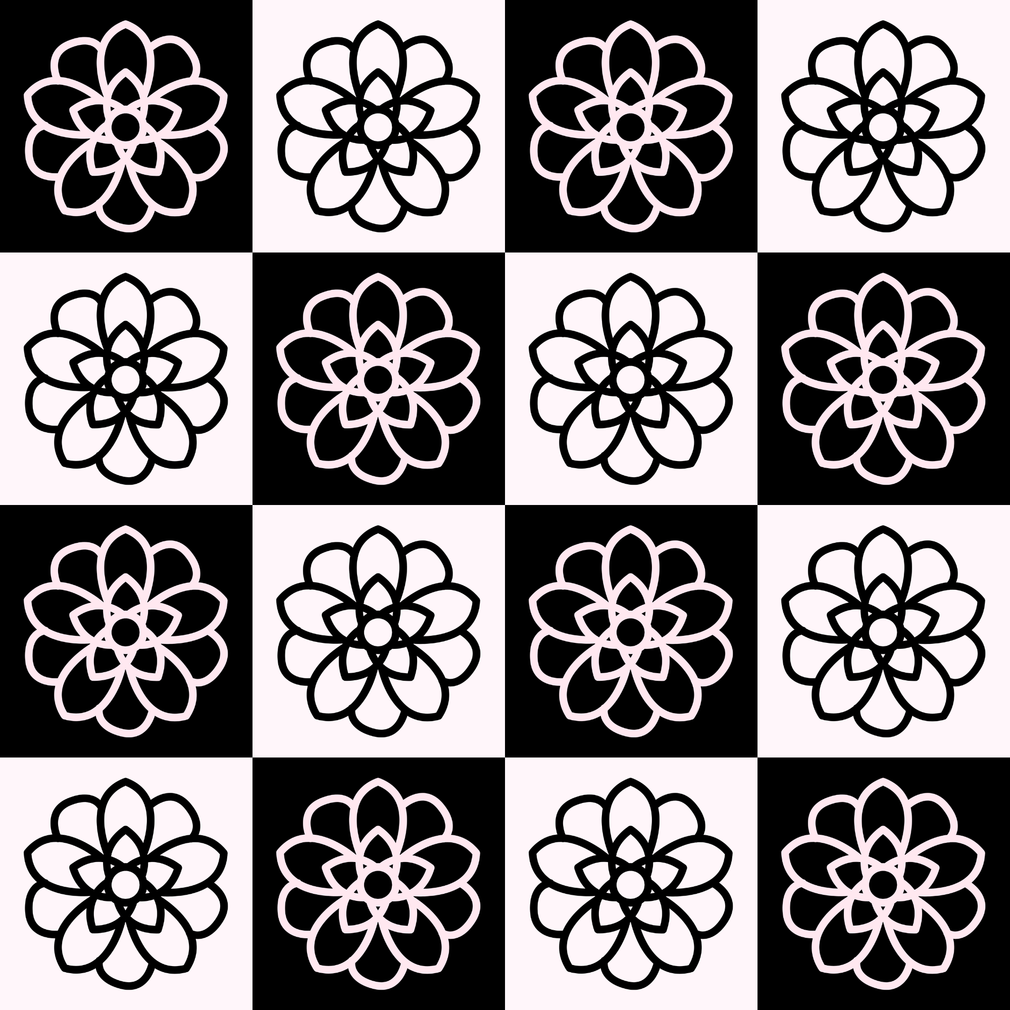 Pink and black floral checker digital paper