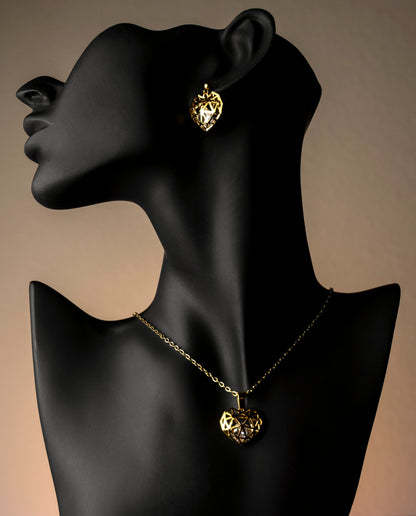 heart-shaped geometric necklace and earrings set
