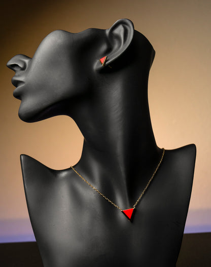 Red Triangle Shape Earrings and Necklace
