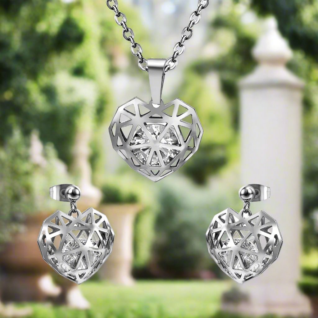 heart-shaped geometric necklace and earrings set - consueloalondra