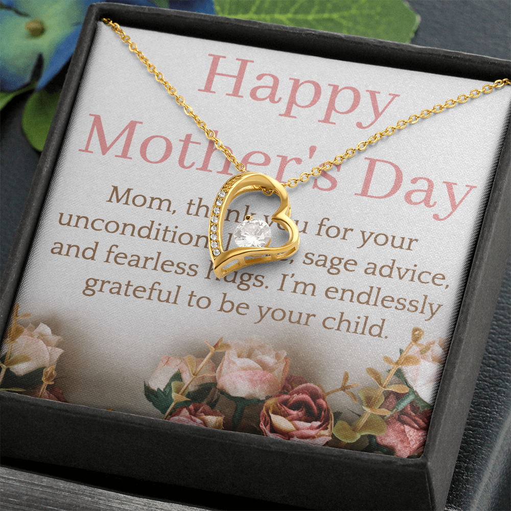 Golden and Crystal Heart pendant Necklace for Mother's Day.