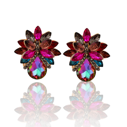 Flower Shape Glass Stone Stud Earrings