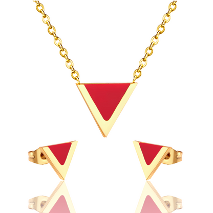 Red Triangle Shape Earrings and Necklace