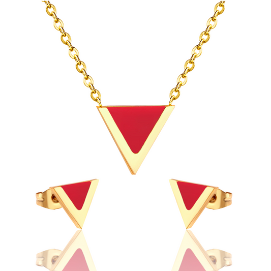 Red Triangle Shape Earrings and Necklace