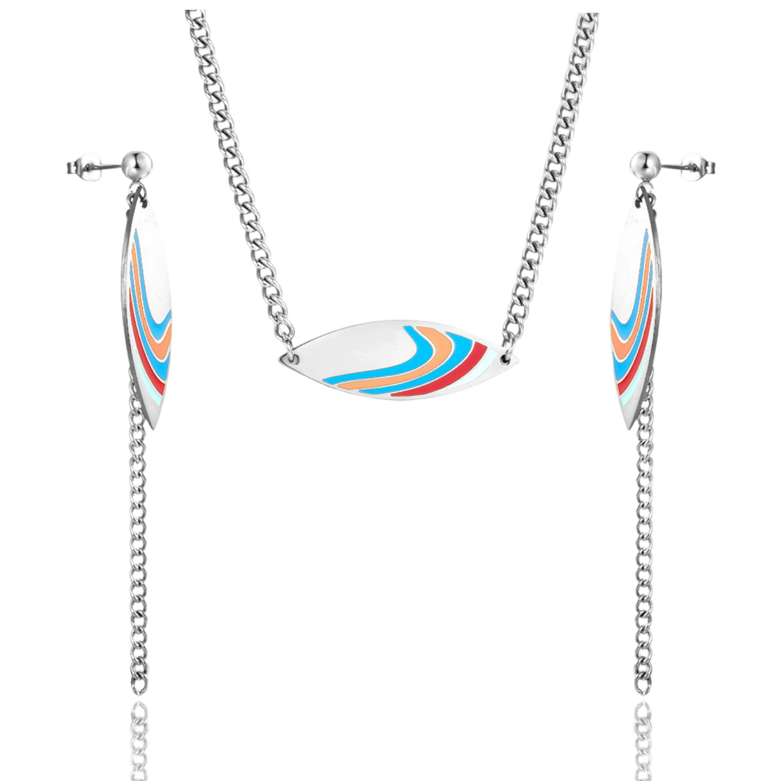 Color Printed Oval Shape Necklace and Drop Earrings. - consueloalondra