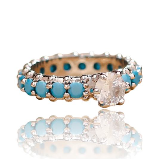 925 Sterling Silver Ring Crafted with Artificial Turquoise Zircon