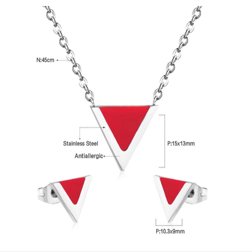 Red Triangle Shape Earrings and Necklace - consueloalondra
