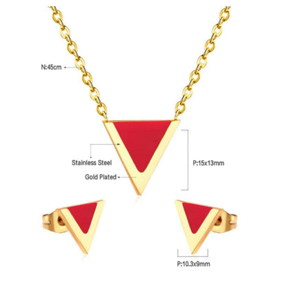 Red Triangle Shape Earrings and Necklace