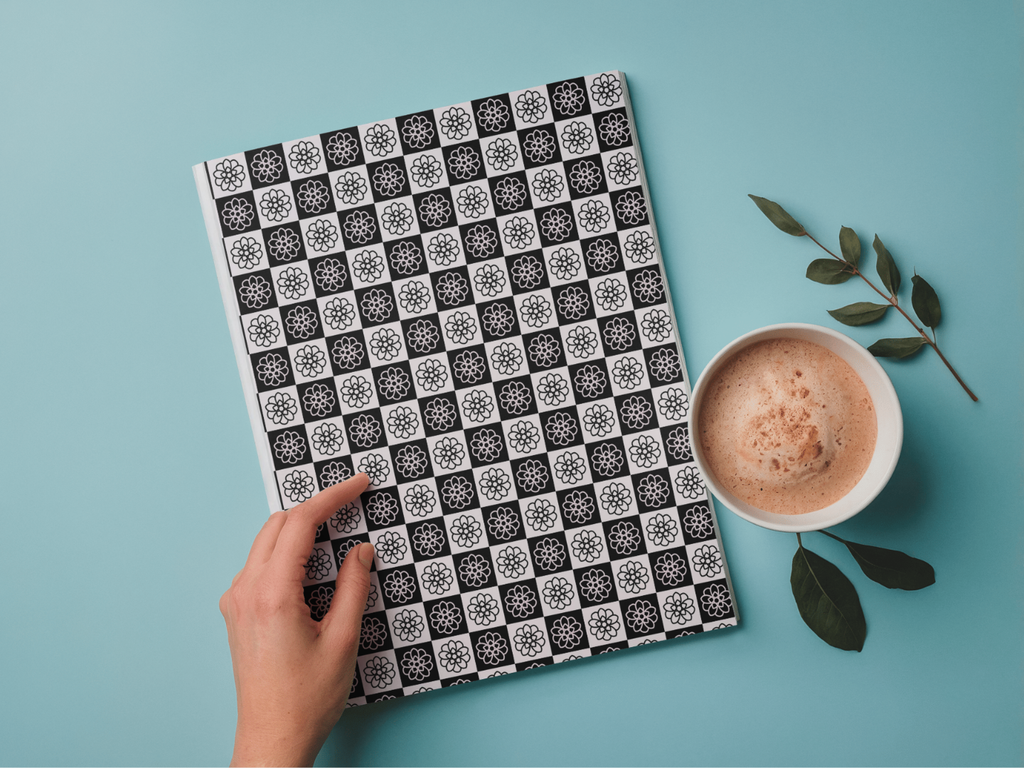 Pink and black floral checker digital paper