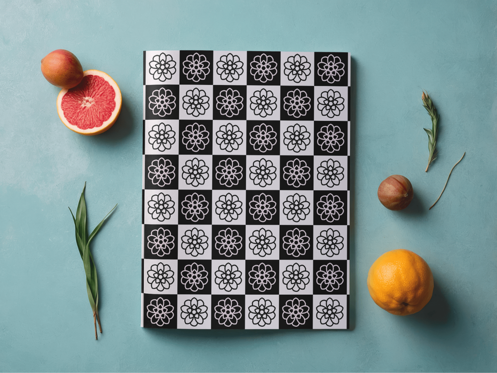 Pink and black floral checker digital paper
