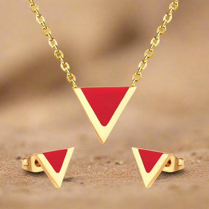 Triangle shape golden plated with red printed