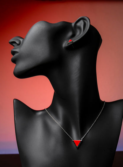 Red Triangle Shape Earrings and Necklace