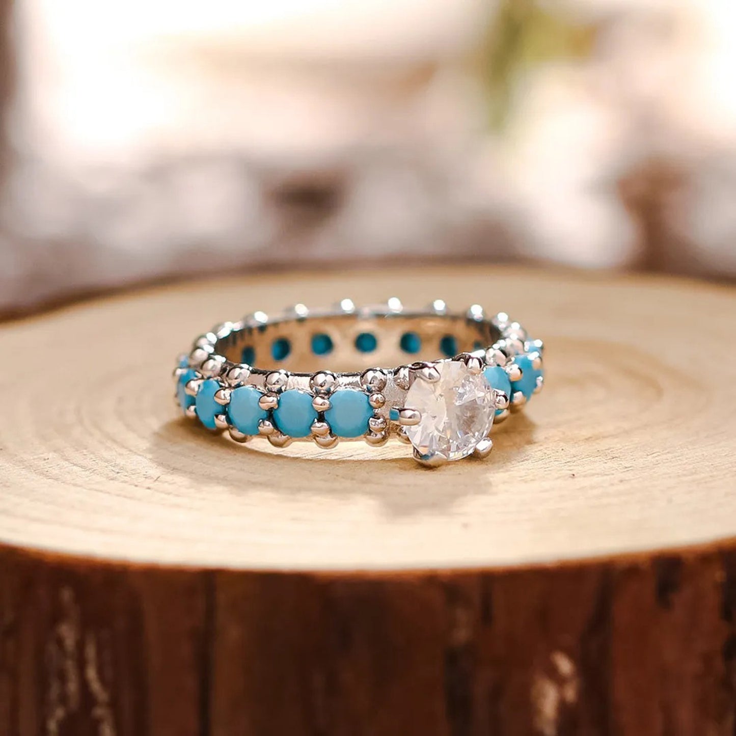 925 Sterling Silver Ring Crafted with Artificial Turquoise Zircon