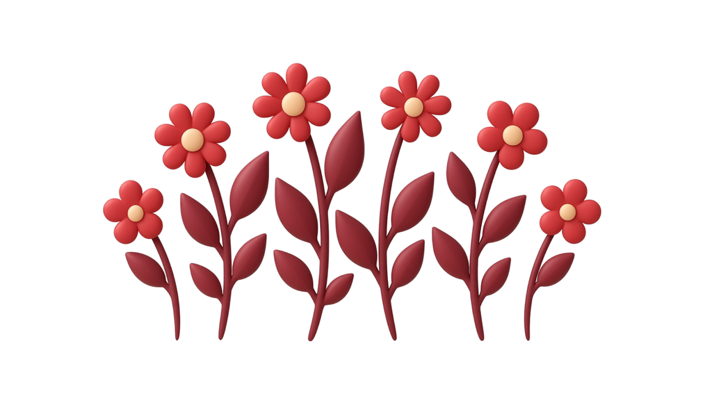 Gold and 3D Red Flowers High Resolution Transparent / Flores color ORO y Rojas 3D