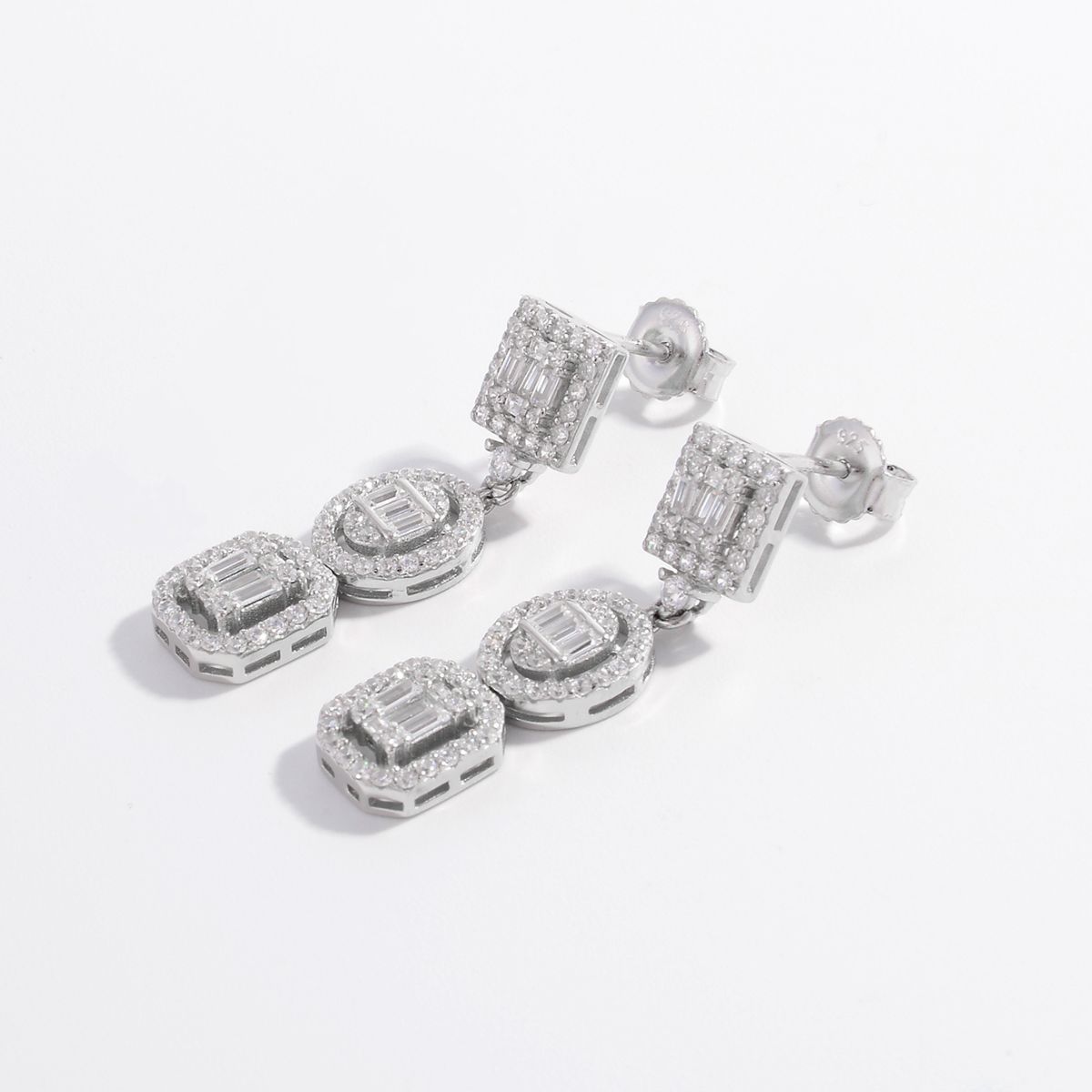 Zircon-Inlaid 925 Sterling Silver Drop Earrings