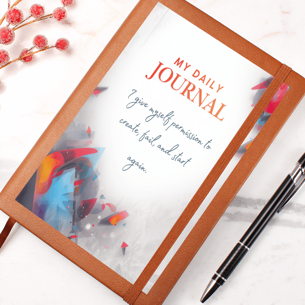 Graphic Leather Journal – Vegan Leather Cover, Custom Printed Front - consueloalondra