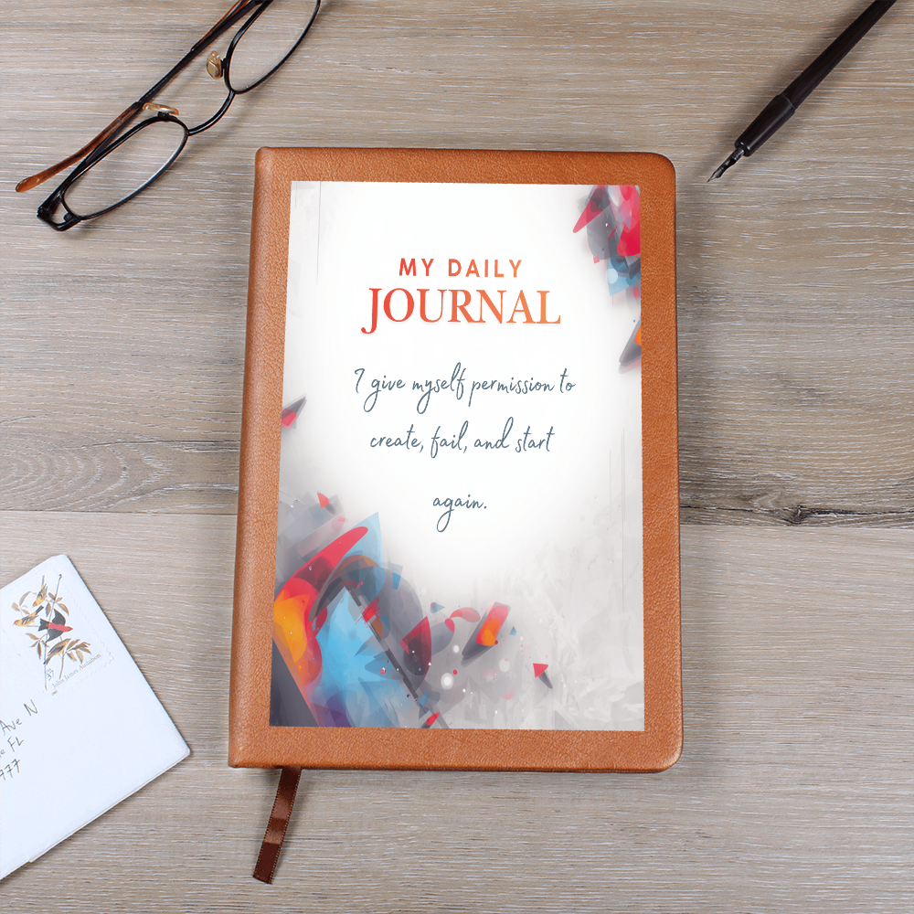 Graphic Leather Journal – Vegan Leather Cover, Custom Printed Front - consueloalondra