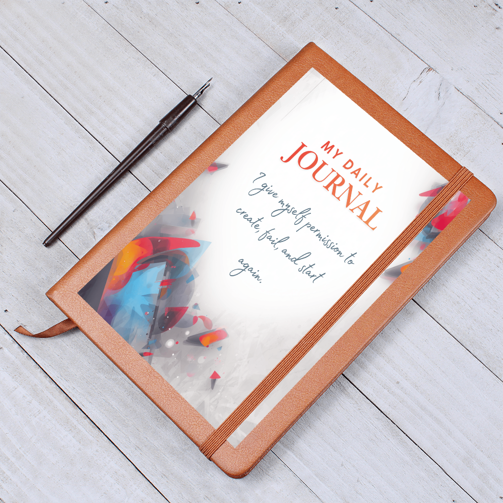 Graphic Leather Journal – Vegan Leather Cover, Custom Printed Front