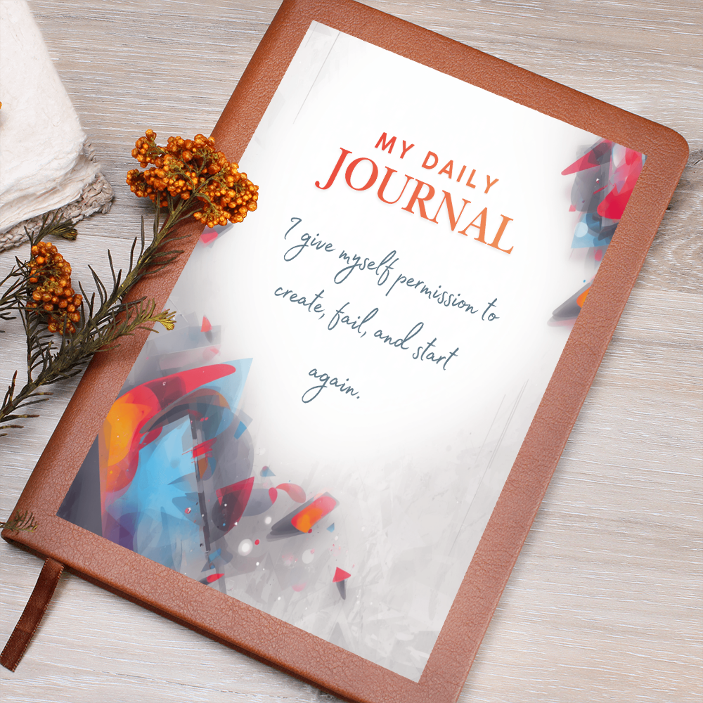 Graphic Leather Journal – Vegan Leather Cover, Custom Printed Front - consueloalondra