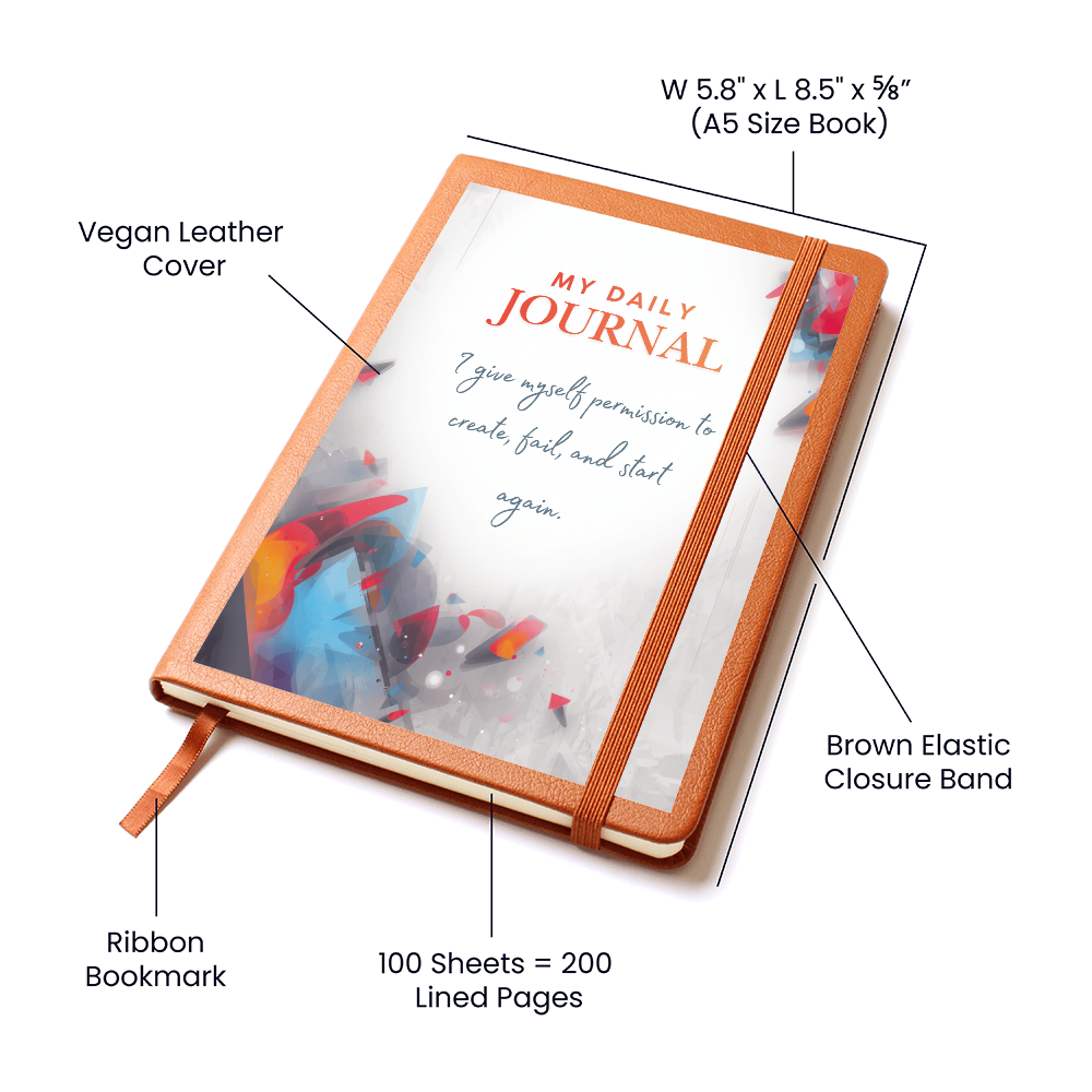 Graphic Leather Journal – Vegan Leather Cover, Custom Printed Front