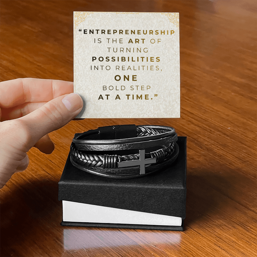 Men’s Cross Vegan Leather Bracelet | Faith & Entrepreneurship Gift