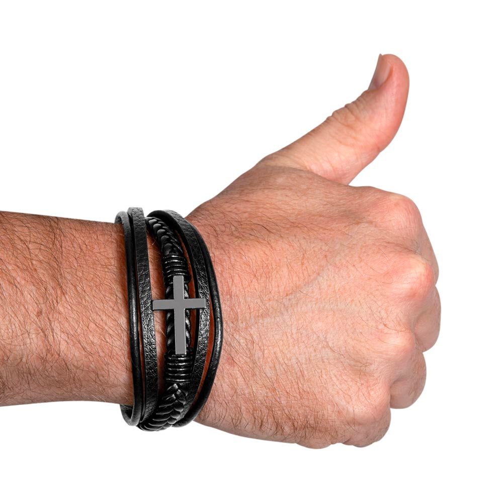 Men’s Cross Vegan Leather Bracelet | Faith & Entrepreneurship Gift