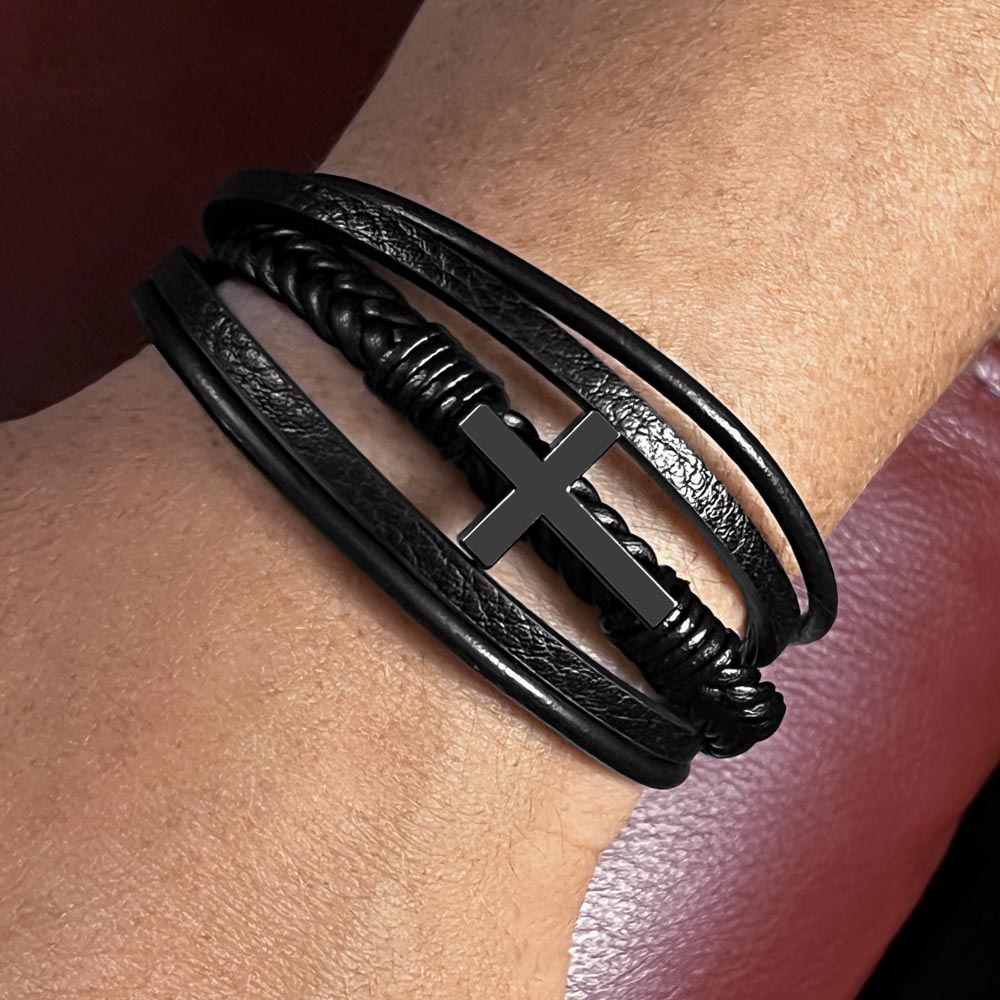 Men’s Cross Vegan Leather Bracelet | Faith & Entrepreneurship Gift
