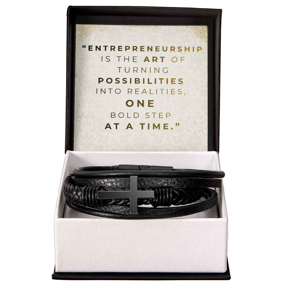 Men’s Cross Vegan Leather Bracelet | Faith & Entrepreneurship Gift