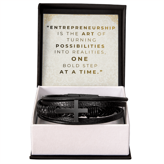 Men’s Cross Vegan Leather Bracelet | Faith & Entrepreneurship Gift