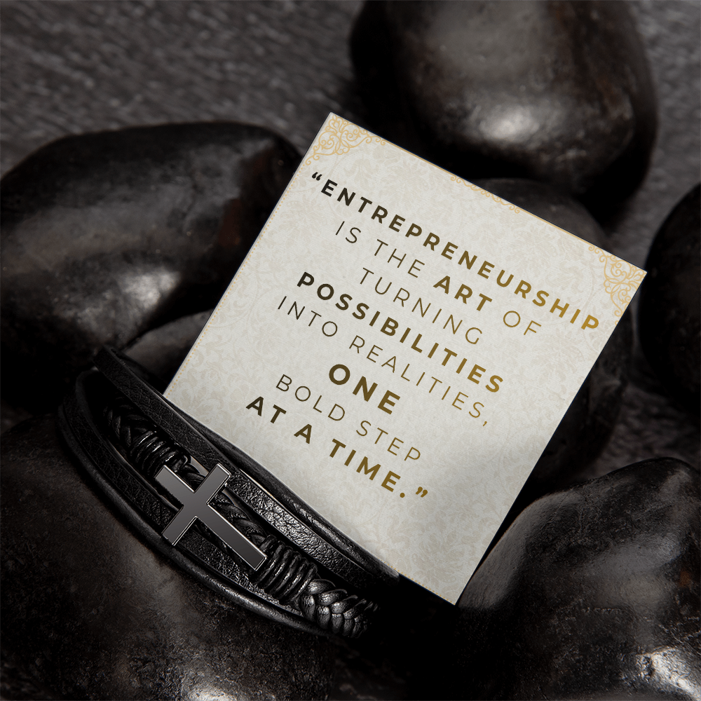 Men’s Cross Vegan Leather Bracelet | Faith & Entrepreneurship Gift