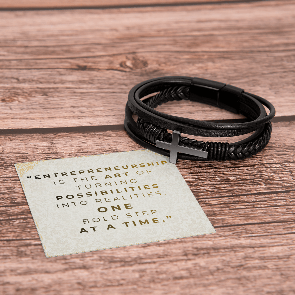 Men’s Cross Vegan Leather Bracelet | Faith & Entrepreneurship Gift