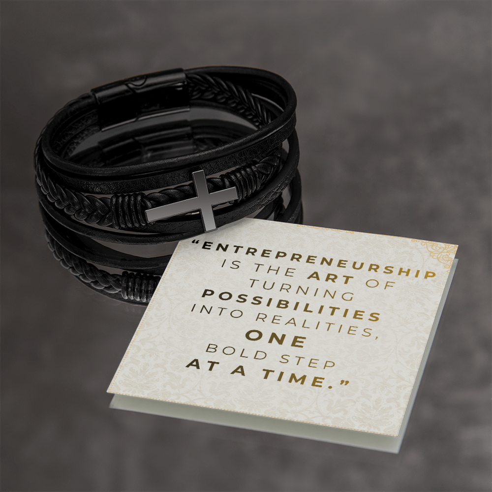 Men’s Cross Vegan Leather Bracelet | Faith & Entrepreneurship Gift