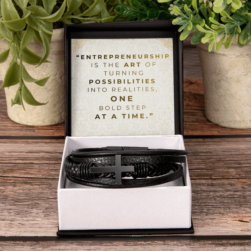 Men’s Cross Vegan Leather Bracelet | Faith & Entrepreneurship Gift