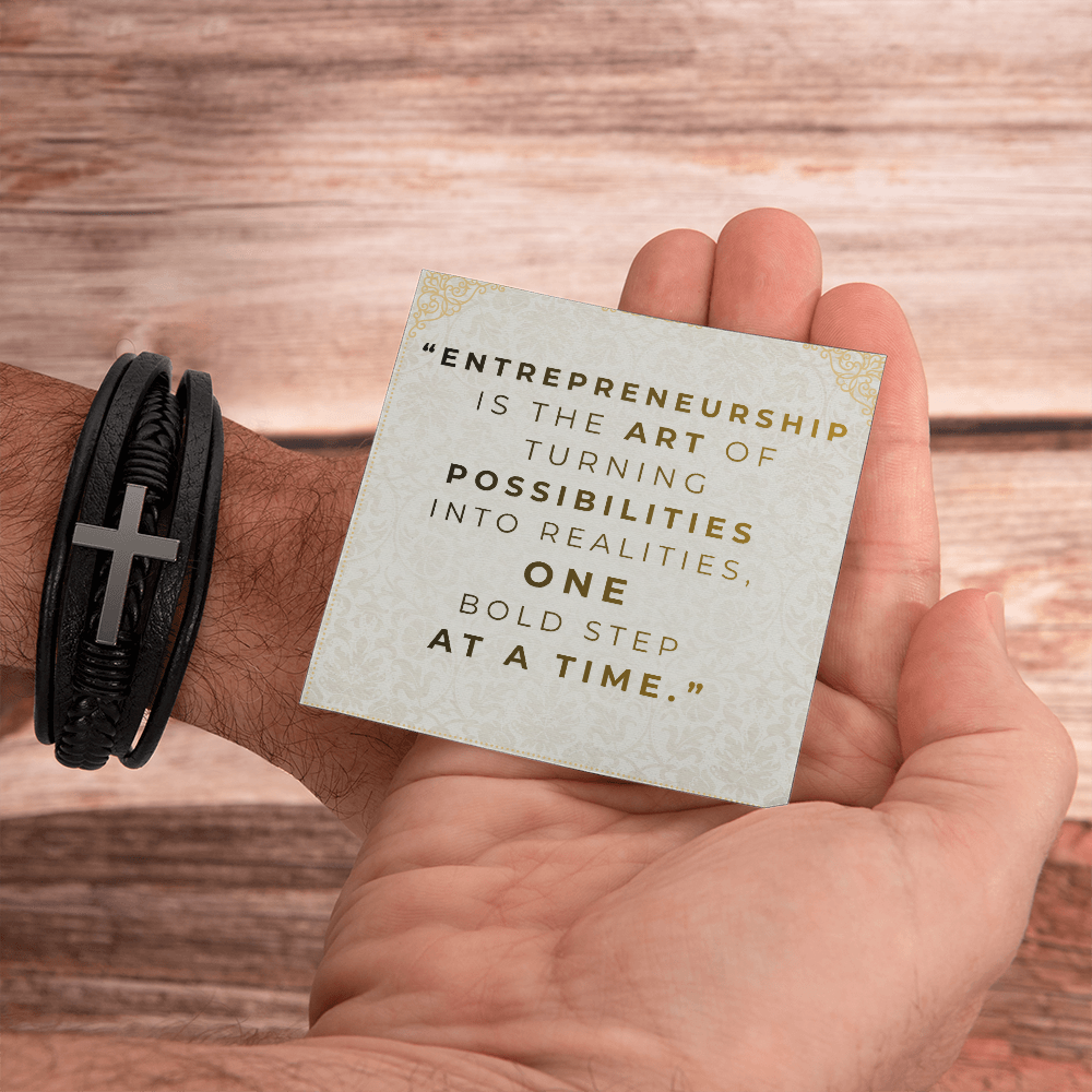 Men’s Cross Vegan Leather Bracelet | Faith & Entrepreneurship Gift
